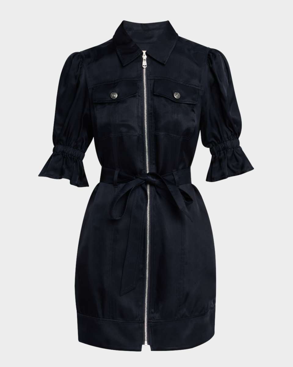 Holly Puff-Sleeve Zip-Front Mini Dress